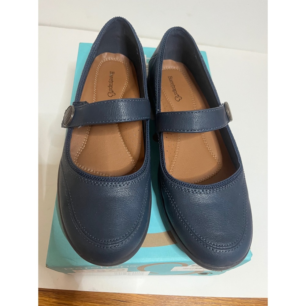 Baretraps Joesie Mary Jane Flats Navy Denim Blue Comfort Shoes BT30851 Size 7.5M